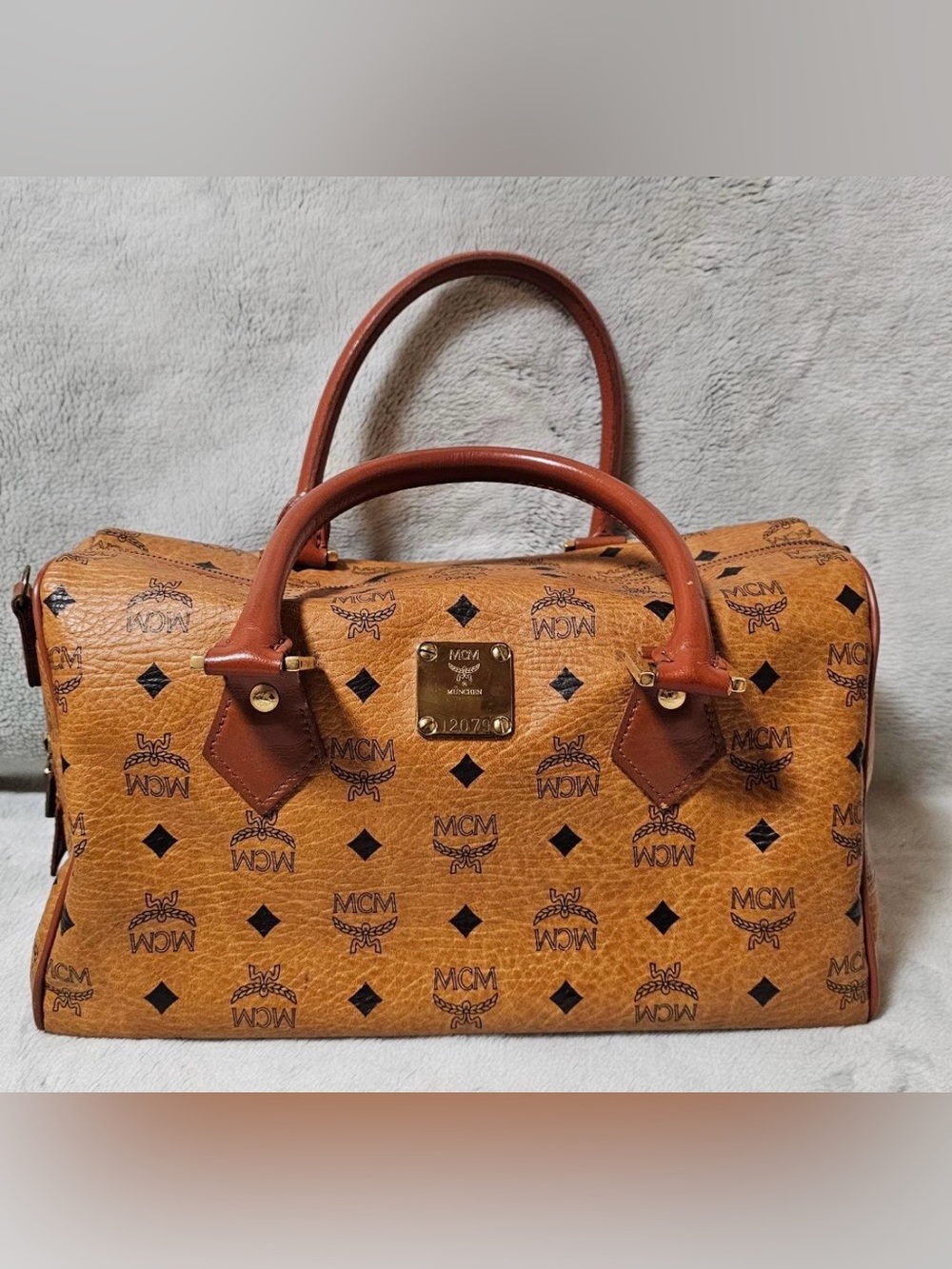 MCM Visetos Large Boston Bag